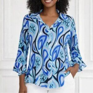 CATO Printed Blouse W Ruffled Sleeves S